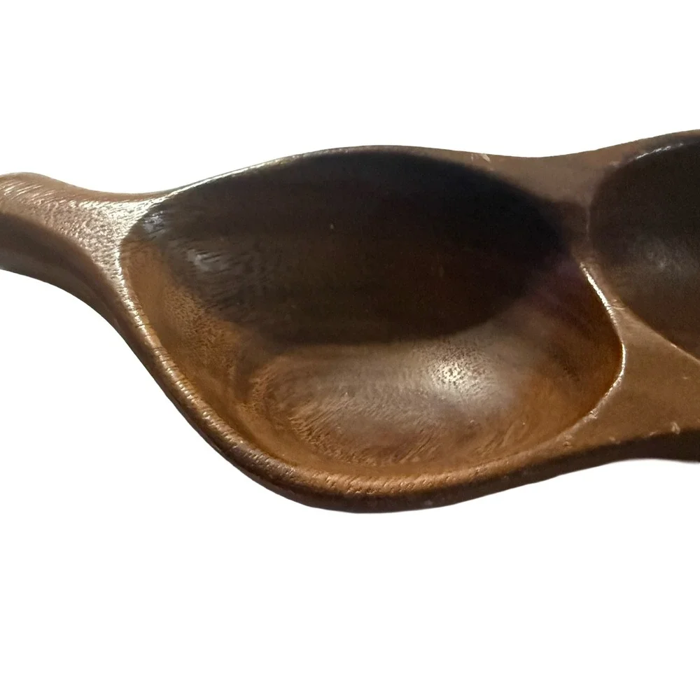 Vintage Monkeypod Wood Divided Serving Dish Hand Carved Hawaii